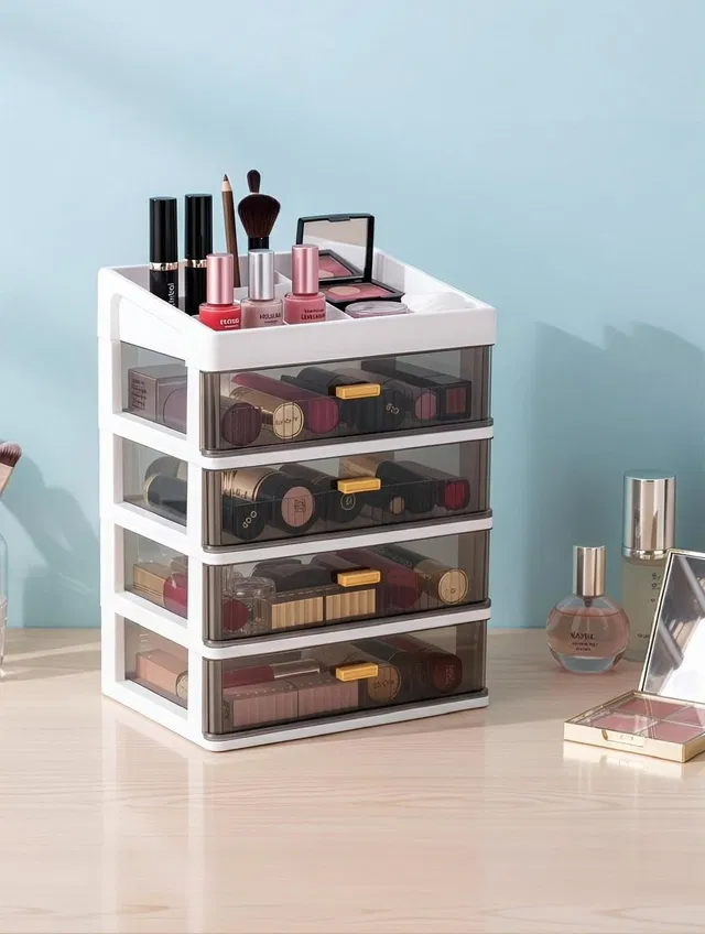 GONAZO Organizer Plastic Storage Box with Sliding Drawer for Cosmetics and Jewellery Multifunctional Vanity Box