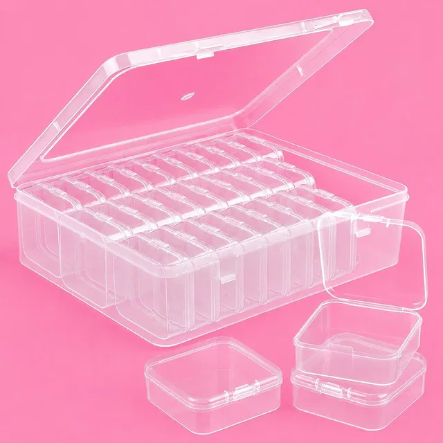 ZEN G Clear Plastic Organizer Container for Earrings, Rings, Beads & Small Parts pack of 30 Transparent Plastic box Vanity Box