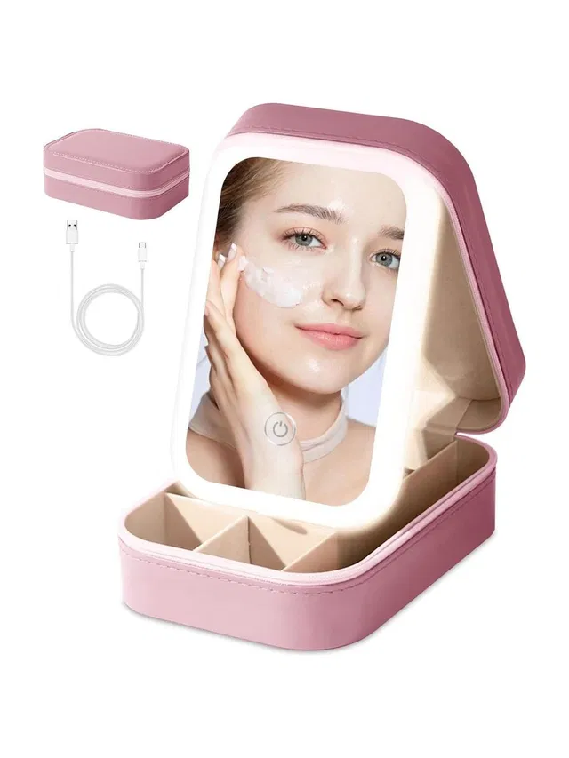 HEVREX Travel LED Makeup Bag with 3-Color Adjustable Light-Up Portable Mirror| jewellery Vanity Box
