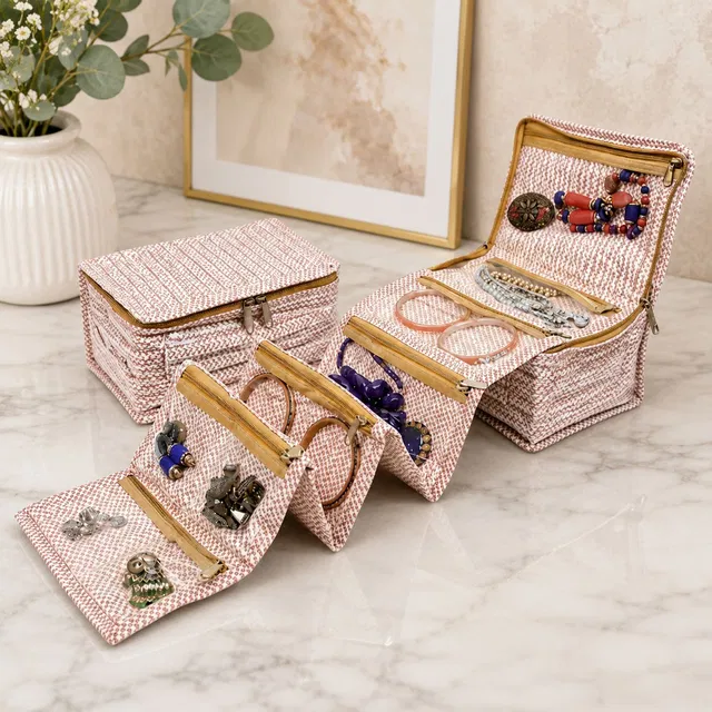 STORAZE Premium Foldable Vanity Organizer Box with 8 Storage Pouches Jewellery Pouches Vanity Box