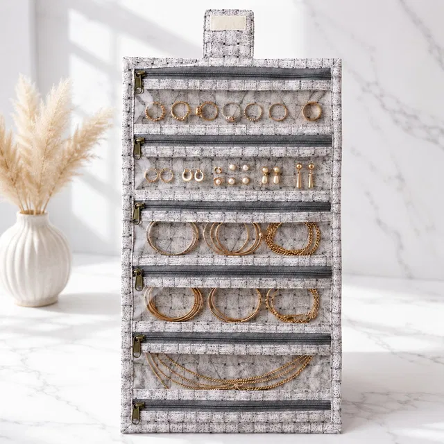 storvora Grey Elegance Jewellery Organizer Jewellery Storage Makeup Pouches Vanity Box
