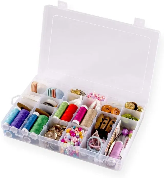 TINSUHG 36 Grids Clear Plastic Storage Box with Adjustable Makeup and Jewellery Vanity Box