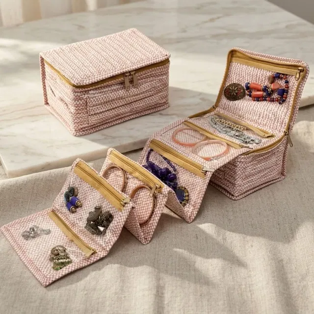 STORAZE Foldable Vanity Storage Pouch with Spacious Compartments Jewellery Storage Makeup Pouches Vanity Box