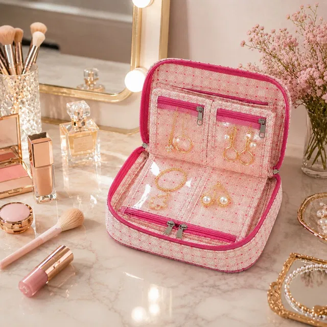 storvora Premium Pink Jewellery Storage Organizer Jewellery Storage Makeup Pouches Vanity Box