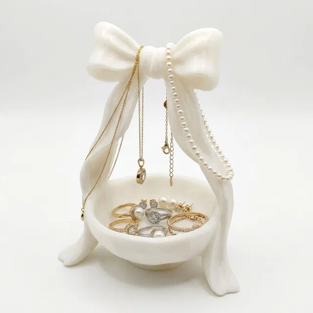 ART3DFY Ribbon Bow Jewelry Holder Tray Jewellery Storage Organizer Vanity Box