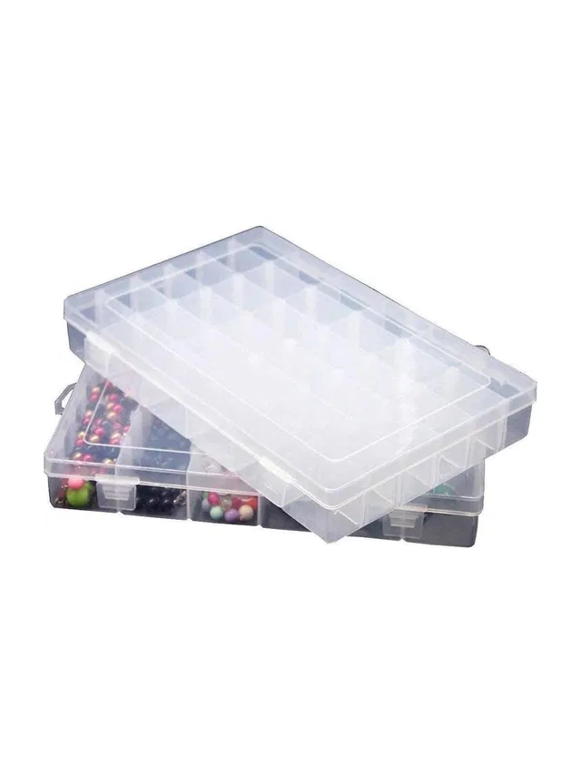 ADJO Multipurpose Plastic Jewellery Organizer, household container and Kit Earring Organiser, small good Storage Box jewellery Vanity Box (Transparent) 1 pcs 36 Grids Clear Plastic Storage Box Vanity Box