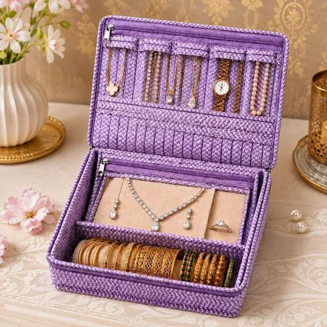 storvora Purple Classic Jewellery Pouch Jewellery Storage Makeup Pouches Vanity Box