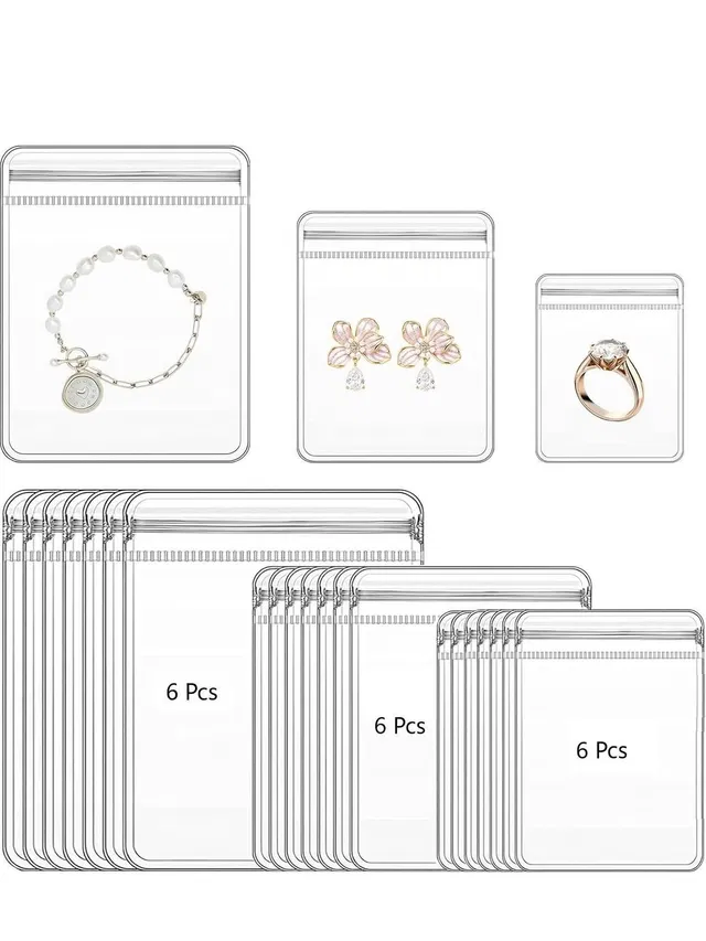 Zeinwap 3 Sizes Clear PVC Jewelry Bags Plastic Transparent Jewelry Pouches for Rings Zip Bag Vanity Box