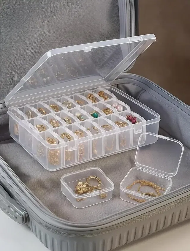 SBValueMart Clear Plastic Jewellery Organizer Box 30 Grid Storage for Beads & Earrings Multi-Purpose Storage Organizer Vanity Box