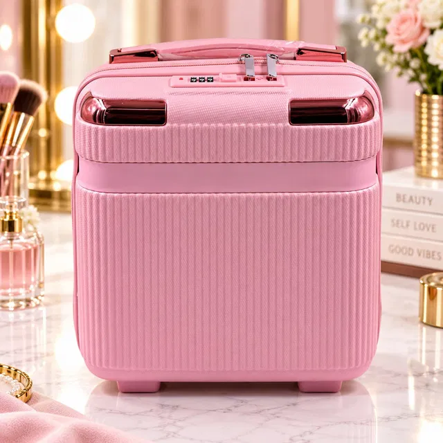 Shringar Premium Pink Makeup Trolley Case Makeup, Cosmetic, Jewellery Multi Purpose Vanity Box