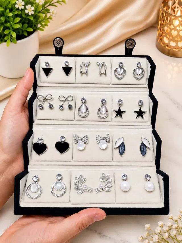 Aurav Multipair Earring Velvet Box 12 Slot Jhumka with Korean Earring Compact & space-saving design Vanity Box