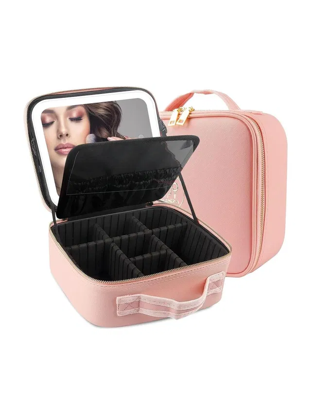 Dwiti Enterprise Makeup Storage Box With LED Light Mirror,Portable Travel Makeup Box Built in 2000mAh Battery, 3 Light-Natural Light, Cold Light & Warm Light Vanity Box