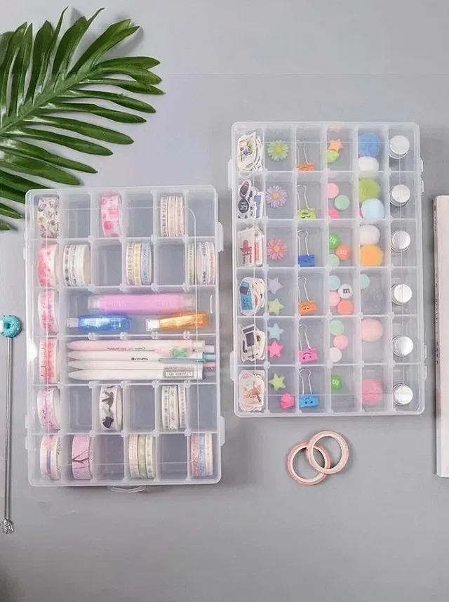 Utkarsh Enterprise Women's Plastic Jewellery Grid Organizer Box with Imitation Adjustable Dividers 36 Grid Boxes for Travel, Home, STORAGE BOX FOR MACKUP, JEWELLERY Vanity Box 36 Grids Clear Plastic Storage Box Vanity Box