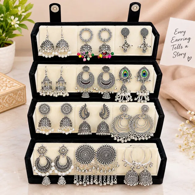 Marklet Viral 12 Pair Jhumka Box With Jhumka Earrings Organizer box, jewellery box, Jhumka Set Box Vanity Box