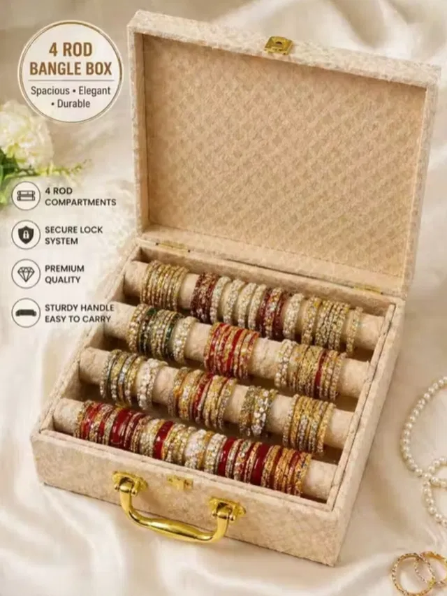 BanGlow Premium 4 Rods Velvet Bangle Organizer Box Bangle Storage & Organization, Bangle & Bracelet Organizer, Bridal Bangle Storage Vanity Box Vanity Box