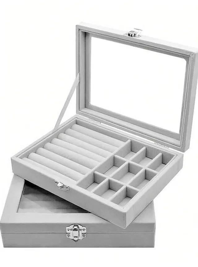 XYJIQS Velvet jewelry organizer box for organizing jewelry with a clear lid, Lockable Store jewelry efficiently Vanity Box