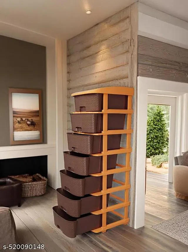 MAXTID 7 Layer Brown Plastic Wardrobe For Clothes:Versatile Cupboard Free Standing Box Vanity Box