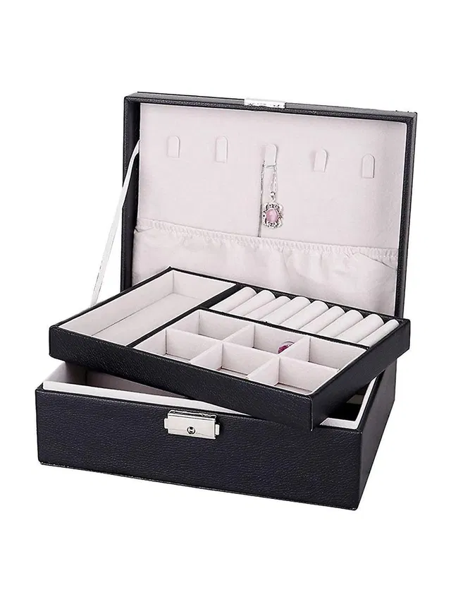 BLAPOXE Jewelry Box for Women and Girls, 2 Layers Jewelry Organizer Container PU Leather Storage Case with Removable Tray, Holder for Necklaces Earrings Vanity Box