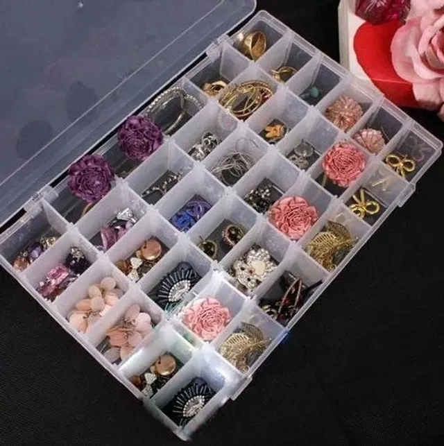 MOOZICO STORAGE BOX IDEAL FOR JWELLERY STORANGE , GRID STORAGE ,MAKEUP STORAGE 36 Grids Clear Plastic Storage Box Vanity Box