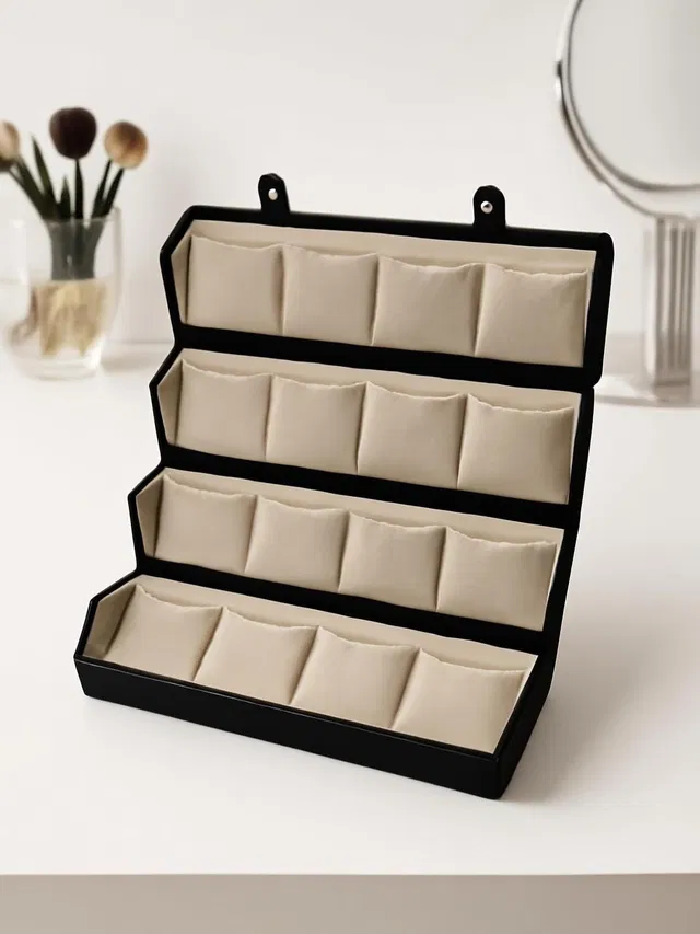 Parabola Multi-Tier Earring Display Rack with Soft Cushioned Slots Multiple rows allow organized storage and clear visibility of earrings. Vanity Box
