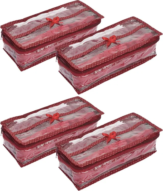KUBER INDUSTRIES Dot PrintPVC 1 Rod Bangles, Small Jewellery Organizer-Packof4 (Maroon) Jewellery Vanity Box