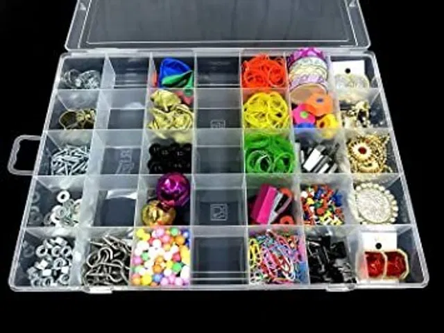 Coozico 36 Grids Clear Plastic Organizer Jewelry Storage Box with Adjustable box Vanity Box