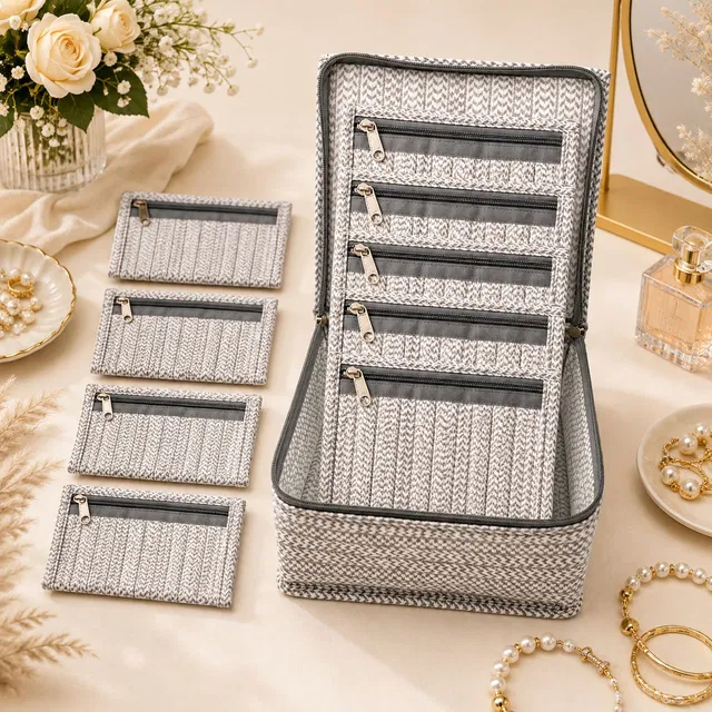 storvora Classic Gray Jewellery Storage Organizer Jewellery Storage Makeup Pouches Vanity Box