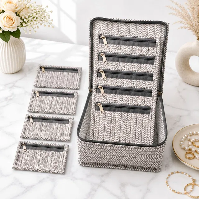 storvora Grey Elegance Jewellery Pouch Jewellery Storage Vanity Box