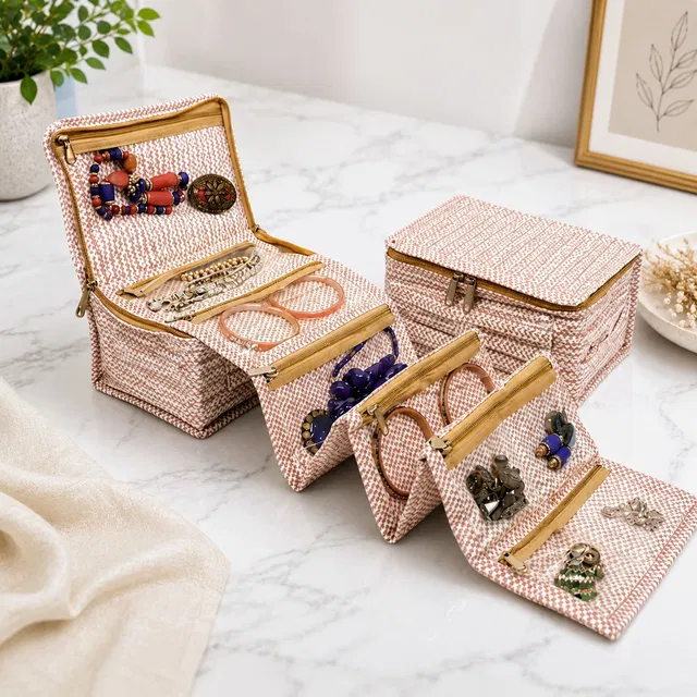 storvora Classic Brown Jewellery Organizer Pouch Jewellery Storage Makeup Pouches Vanity Box