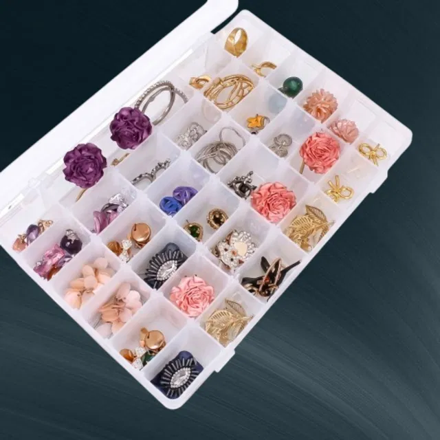 REDITEX Sectioned Jewelry Organizer Case for Easy Item Arrangement 36 Grids Clear Plastic Storage Box Vanity Box