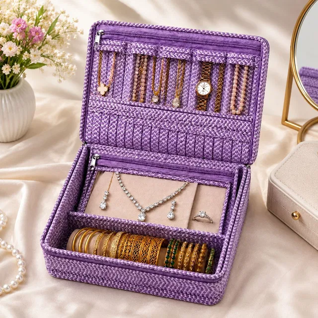 storvora Luxury Travel Jewellery Organizer with Zip Closure Jewellery pouch Vanity Box
