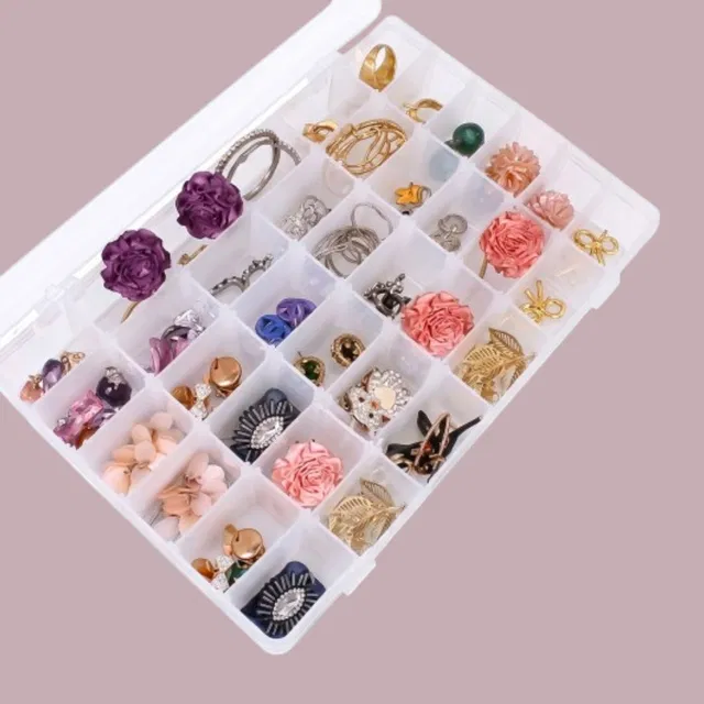 REDITEX Adjustable Jewelry Storage Organizer for Small Accessories 36 Grids Clear Plastic Storage Box Vanity Box