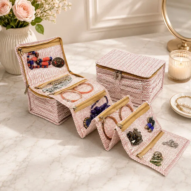 STORAZE Brown Premium Jewellery & Makeup Pouch Jewellery Storage Makeup Pouches Vanity Box