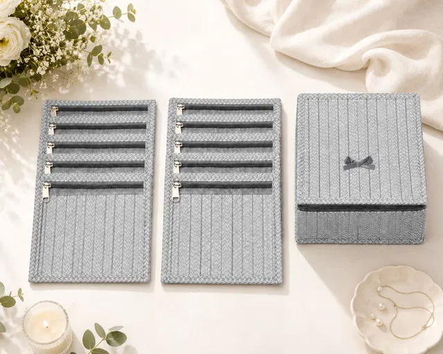 storvora Gray Multi-Storage Jewellery Pouch Makeup & Jewellery Storage Vanity Box