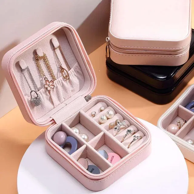 KASHTGO Jewellery Organiser PU Leather Zipper Portable Storage Box Jewellery Organizing Box Vanity Box