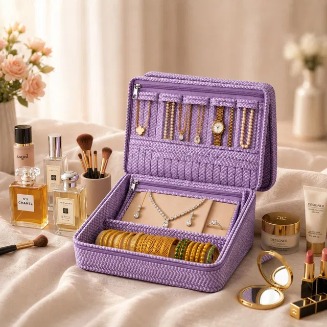 STORAZE Travel Friendly Makeup Organizer with Multiple Compartments Jewellery Storage Makeup Pouches Vanity Box