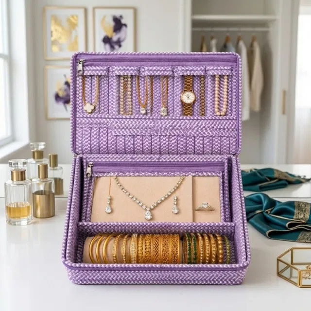 STORAZE Jewellery & Cosmetic Storage Pouch with Compartments Jewellery Pouches Vanity Box