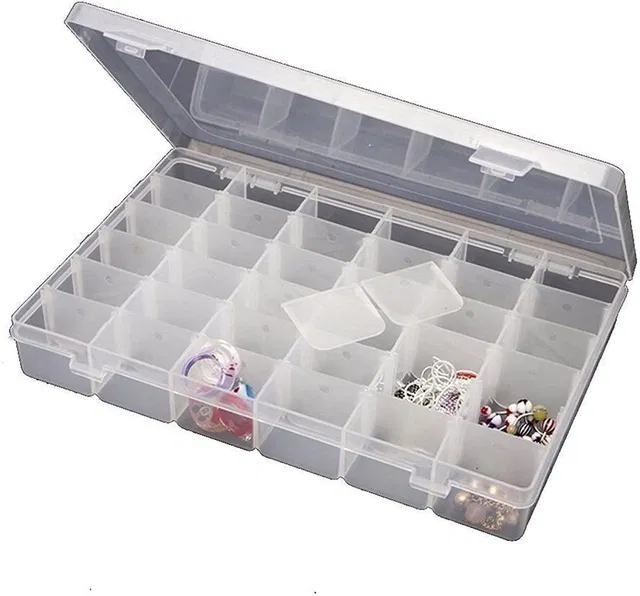 JIGSHTIAL 36 Grid Cells Plastic Multipurpose Jewelry Organizer Storage Box - Transparent 36 Grids Clear Plastic Storage Box Vanity Box