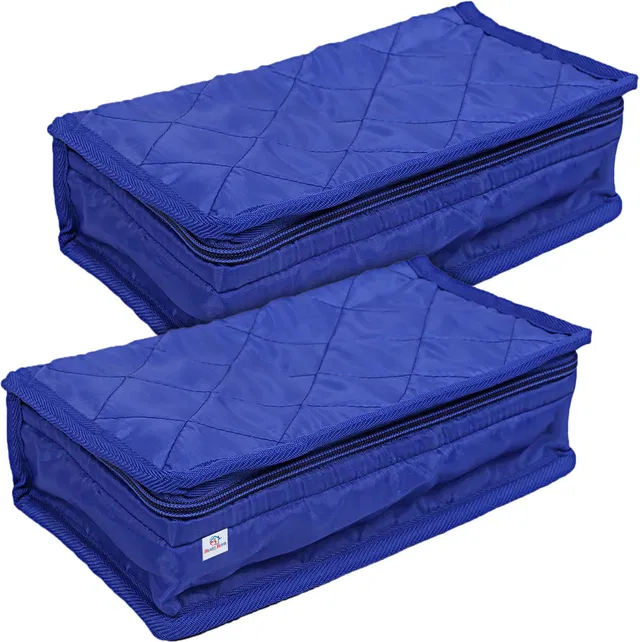 Heart Home Multiuses Polyester Jewellery Organizer With 4 Pouches Pack of 2 (Blue) Jewellery Vanity Box