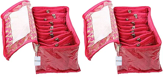 HOMESTIC Cotton Jewellery Kit, Pack of 2 (Pink) Jewellery Organizer Vanity Box