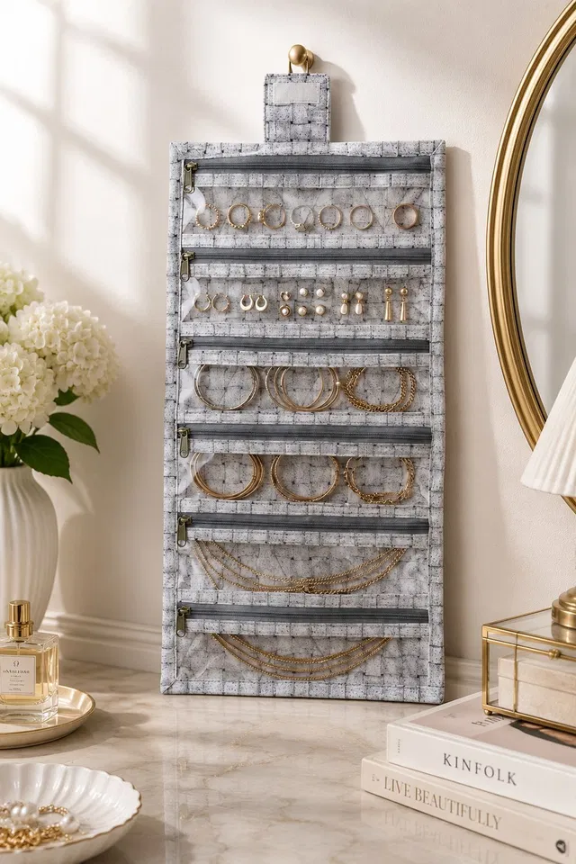 STORAZE Premium Gray Jewellery & Makeup Organizer Pouch Makeup & Jewellery Storage Vanity Box