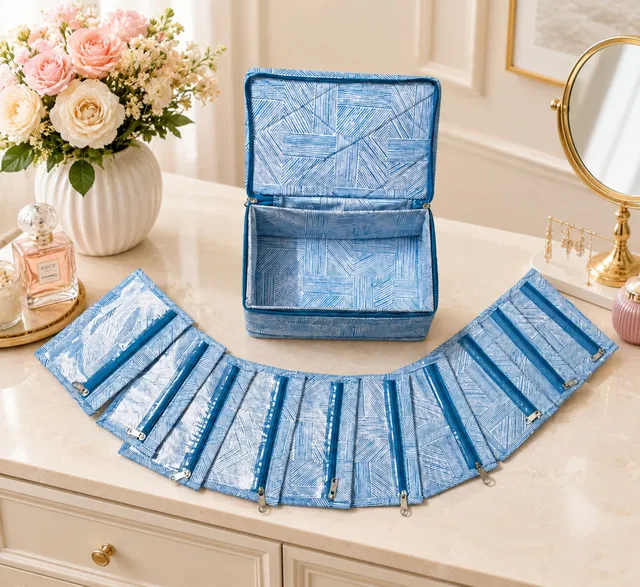 storvora Elegant Sky Blue Jewellery Storage Pouch Accessory Organizer Vanity Box