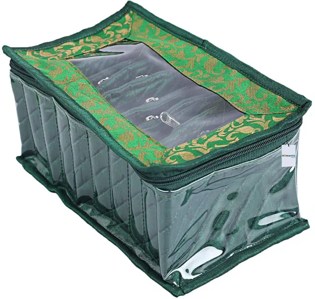 HOMESTIC Cotton 10 Pouch Jewellery Box (Green) Jewellery Organizer Vanity Box
