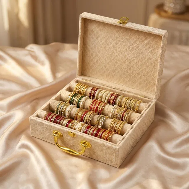 Bubs Spun Premium Velvet Bangle Organizer Box for Women, Bridal Chudi & Bracelet Storage Bangle Storage & Organization, Chudi Storage Vanity Box