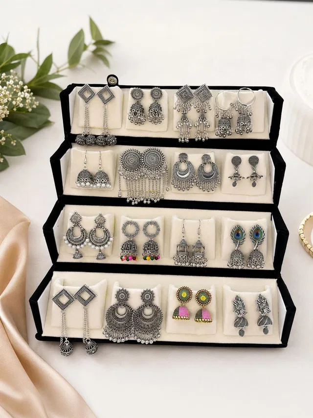 Marklet Premium 16 Pair jhumka box with jhumka|jhumka box with earrings jewellery box 16 Pair Earrings Vanity Box