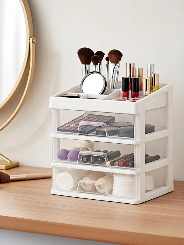 CENTURY Organizer Plastic Storage Box with Sliding Drawer for Cosmetics and Jewellery 7 compartment Vanity Box
