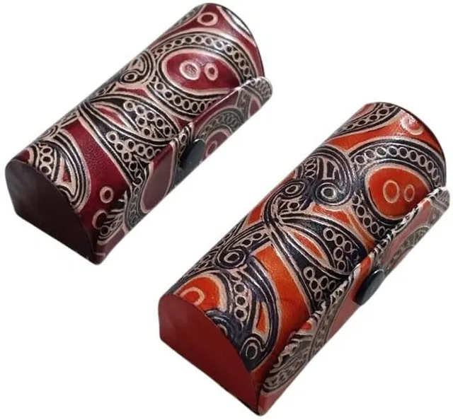 Tej Gifts 2 Pieces Batik Print Leather Lipstick Case Holder with Mirror, Random Color Stylish Lipstick Case Holder Vanity Box