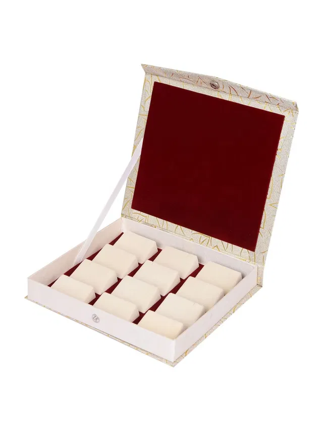 HARITHA CREATIONS Gold Earring Box White & Red Velvet 12 set of Earring Holder (8:7 inch) EARRING ORGANISER Vanity Box