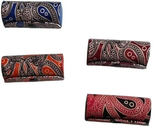 Tej Gifts 4 Pieces Batik Print Leather Lipstick Case Holder with Mirror, Random Color Stylish Lipstick Case Holder Vanity Box