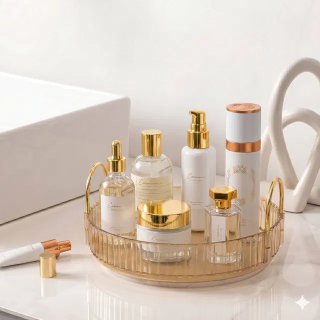 inovera 360° Rotation Makeup Organizer for Women, Girls & Bride - Dressing Table Countertop Skincare & Bathroom Accessories Holder (1 Tier) Vanity Box